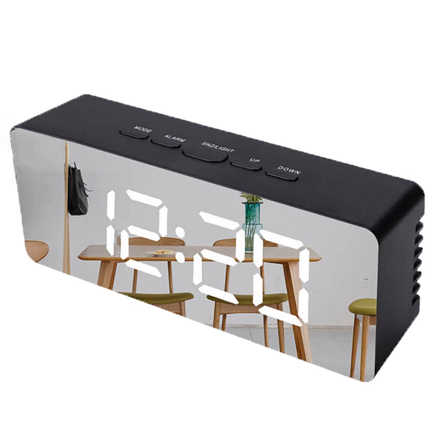 Ceas de masa, Zola®, digital, cu alarma si termometru, stil oglinda, 14 x 5.5 x 3.5 cm, negru Ceas de masa, Zola®, digital, cu alarma si termometru, stil oglinda, 14 x 5.5 x 3.5 cm, negru